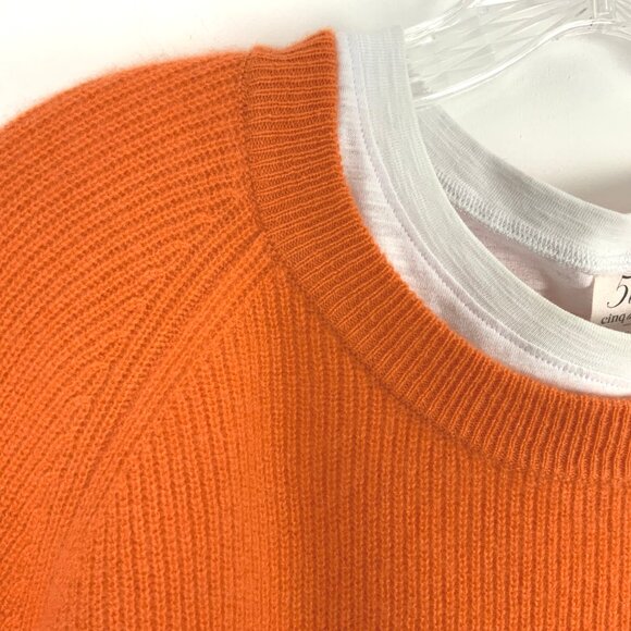 Cinq à Sept Orange 100% Cashmere White T-Shirt Layered Knit Sweater Sz M - Picture 5 of 16